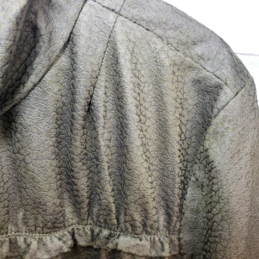 ERIN LONDON Ruffled Animal Print Jacket Olive Size XL